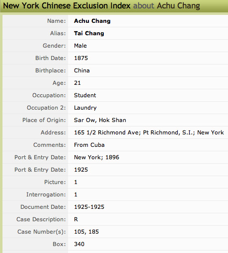 NY Chinese exclusion index