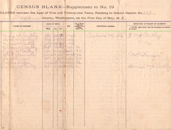 Arline School Census 1 May 1911 - Page 2