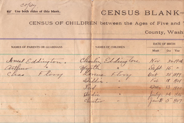 Arline Mills School Census - 1913 - page 2 - left
