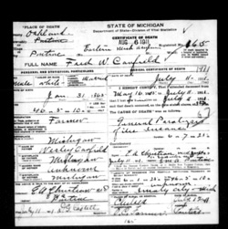 Fred W Canfield 1865-1911 - death certificate