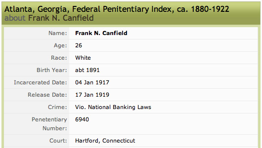 Record for Frank N Canfield, born abt 1891