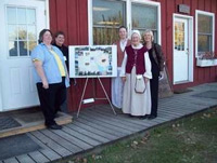 Left to right is Janet Anderson (President of New Sweden Centre) Elise Peters (Director of the Swedish Council of America Alexa Pierce-Matlack (Geo-caching/map project leader) Aleasa Hogate (NSC Education Director) and Susan Pierce (NSC treasurer and mother of Alexa Pierce)