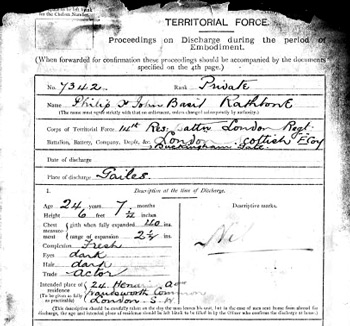 Basil Rathbone Service Record