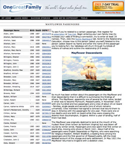OneGreatFamily.com - Mayflower Home Page