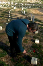 Matthew Broderick at the grave of his great-grandfather.