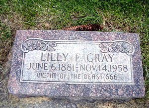 A bizarre monument is seen in the Salt Lake City Cemetery: Lilly E. Gray?s grave, calling her ?Victim of the beast 666.? Many websites have grown up around this stone. (Lynn Arave, Deseret News)