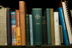 Books on Masons and Mormons on the shelves at the library at the Salt Lake Masonic Temple on South Temple. (Keith Johnson, Deseret News)