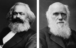 Contrasting fortunes: Karl Marx lived a largely hand-to-mouth existence in London until his death in 1883. His income came mostly in the form of handouts from his industrialist friend Friedrich Engels. He died leaving just £250 - about £9,000 in today's money. Charles Darwin was born into a wealthy and well-connected family i n 1802 and went on to lay the foundations for the theory of evolution. His estate was worth £146,911 when he passed away in 1882 - the equivalent of £13 million in 2010