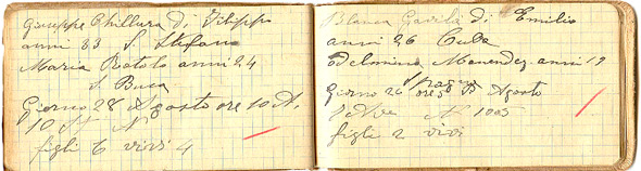 A couple pages from the Maria Messina Greco midwife records