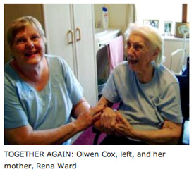 Together Again - Olwen Cox, left, and her mother, Rena Ward.