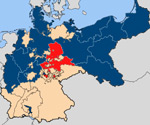 Saxony (red}, within the Kingdom of Prussia (blue), within the German Empire