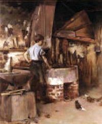 "The Apprentice Blacksmith," Theodore Robinson, oil on canvas, 1886. The bonds issued to seal a child's apprenticeship often provide a good source of genealogical information. Special to the Citizen-Times