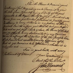 A Letter from John Hancock to Governor William Greene, dated December 16, 1782, which is now available for viewing thanks to the new State Archives Online Catalog.
