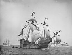 Library of Congress via Reuters -  A replica of Christopher Columbus's Santa Maria is shown in this circa 1892 photo. An explorer says a shipwreck he found off the north coast of Haiti could be the 500-year-old remains of the ship.