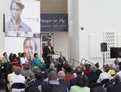 Thom Reed, a project manager for FamilySearch in Salt Lake City, talks about the Freedmen's Bureau Project at a news conference at the California African American Museum in Los Angeles on Friday, June 19, 2015. FamilySearch, the largest genealogy organization in the world, partnered with several African-American genealogy organizations on the project and launched discoverfreedmen.org. (LDS Church)