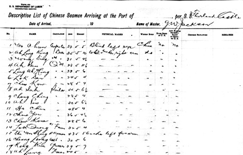 Chinese Seamen descriptive list Chinese Seamen descriptive list