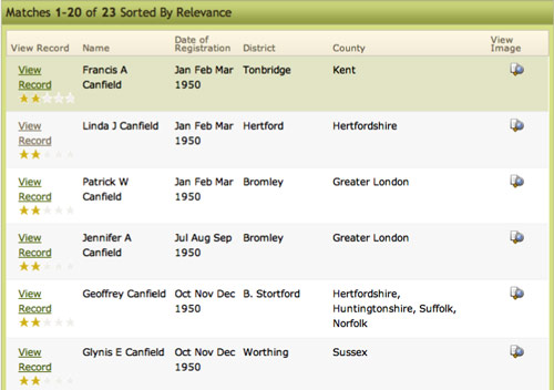 birth index canfield