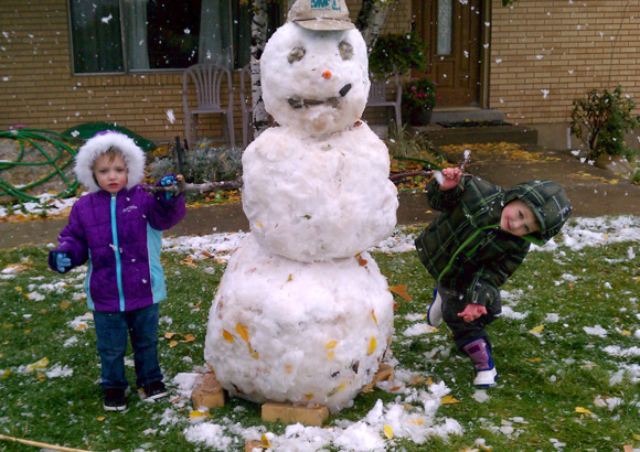 Robby & Tabitha Meitzler with snowman-Oct 25, 2012