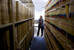 Susan Almy, registrar of probate for Penobscot County talks about the current filing system Oct. 30 at the Penobscot County court building. The Probate Court in Penobscot County is one of three in the state that is part of a pilot project to create an electronic case filing system in state courts.  Photo by Brian Feulner / Bangor Daily News